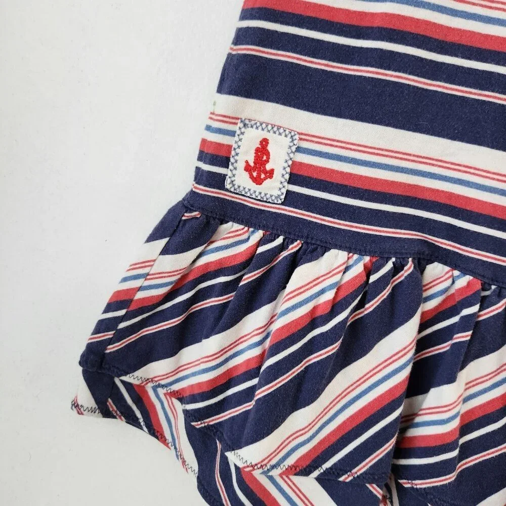 Ralph Lauren Girls Summer Dress Red Blue Striped Drop Waist Casual Size L 12/14